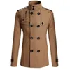 Hommes Double boutonnage coton manteau hiver laine mélange couleur unie décontracté affaires mode mince Trench veste hommes vêtements 240113