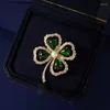 Brooches Rhinestone Emerald Clover Brooch Fashion Plant Pin 2024 Winter Accessories