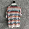 24SS Casablanca Designer Sweaters New CASABLANC Knitted Hollow Button Short Sleeve Shirt Rainbow Stripe Knitted Overlay Shirt for Men and Women