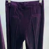 Velvet Blazer Pant Set Purple Brown Autumn Winter One Button Jacket Flare Pants Two Piece Office Kvinnlig kostym 240112