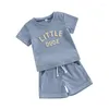 Ensembles de vêtements pour bébés garçons, vêtements d'été, lettres floues, gaufres, t-shirts à manches courtes, hauts, taille élastique, ensemble short, tenue