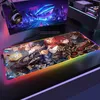 Genshin Impact Gaming RGB tapis de souris Gamer tapis lumière LED tapis de souris périphérique tapis de souris ordinateur de bureau en peluche souris clavier 240113