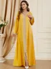 Roupas étnicas Vestido Marroquino Kaftan 2 Peça Abaya Conjunto Noite Robe Impressão Manga Completa V-Pescoço Islâmico Caftan Ramadan Conjuntos Muçulmanos