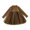 Robes de fille hiver automne robe en tricot Tulle enfants vêtements décontractés à manches longues petites filles maille épissé tricoté fête princesse