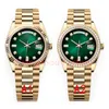 Mężczyźni oglądają 41 mm luksusowe męskie zegarki dzień data złota zielona tarcza zegarek zegarek stali nierdzewnej automatyczne zegarek na rękę 36 mm modne zegarki damskie Montre Wysoka jakość AAA