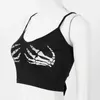 Women's Tanks Camis Sexy Club Women Summer Crop Top Punk Y2K Harajuku Black Sleeveless Human Skeleton Skull Hand Printed Tights Vest Femmeephemeralew