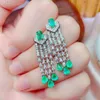 Natural Emerald Jewelry 925 Sterling Silver Created Green Gemstone Dangle Earrings Ring for Women's Gift 240113