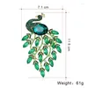 Brooches Luxury Green Crystal Peacock Women Enamel Rhinestone Big Bird Party Office Casual Animal Brooch Pins Gifts