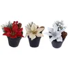 Decorative Flowers Mini Potted Poinsettias Artificial Silk Flower Table Top Christmas Tree