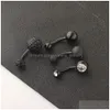 Anodized Black Belly Piercing Ombligo 14G Button Rings Screw Navel Bar Nombril Helix Earrings Body Jewelry Drop Delivery Dhtil