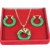 Ensemble collier et boucles d'oreilles porte-bonheur, pendentif en Jade vert plaqué or 18 carats, bijoux pour femmes