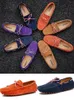 Summer Men Suede Leather Loafers Breathable Moccasins Boat Shoes Classic Driving Shoes Orange Purple Mens Flats 38-47 240112