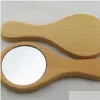 Specchi compatti Specchio in legno naturale Mano in legno Vintage 1 pezzo Vanità per trucco portatile tenuto con maniglia Espejo De Maquillaje Madera Houten Otxmk