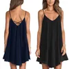 Abiti casual S-6XL Nero Blu Slim scollo a V cinturino per spaghetti Backless Abito corto senza maniche Gonna da donna Summer Beach Travel Holiday Party