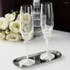 Wine Glasses Toasting Champagne Flutes Couple Crystal Studded With Shining Pearls Diamond For Bride And Groom Engagement Wedding Gift