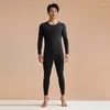 Men's Tracksuits Seamless Thickened Thermal Clothing Two-Piece Set Mens Cashmere Silk High Elastic Round Neck Underwear Suit
