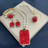 Luxury original design vermilion red set natural freshwater pearl necklace exquisite fashion women wedding jewelry