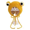 Berets 2024 Baby Super Cute Big Eyes Frog Plus Fleece Wollmütze Jungen und Mädchen Herbst Winter Warme handgestrickte Krawatte stricken