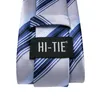 Noeuds papillon Hi-Tie rayé argent bleu hommes mode cravate mouchoir bouton de manchette pour smoking accessoire classique soie luxe cravate homme cadeau