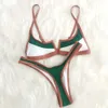 Vintage Retro Bikini Patchwork Swimsuit Thong Brazilian Sexy Swimwear Female Summer Micro V-bar Green Bathing Suits 240112