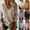 Kvinnors tröjor Fashion Orsak V-ringning Kvinnors tröja Elegant Slim Loose Long Sleeve Warm Pullover Temperament Office Retro Autumn Female