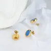 Kolczyki Dangle Amaiyllis 18K Gold Vintage Blue Oil kroplówka Paintowane Stud Luksusowy nisza owalna biżuteria