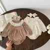 Rompers 2PCS MILANCEL Spring Baby Clothes Lace Collar Infant Bodysuit One Piece Toddler Cute Princess Outfit Clothing H240508