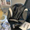 Women's Leather 2024genuine Jacket Spring Sheepskin Shoulder Drop Black and White Contrast Motorcycle Bomber Women