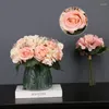 Fiori decorativi QSM Simulazione di bouquet di rose di ortensie Fiore di seta di nozze Sposa damigella d'onore con rose artificiali per la decorazione della casa