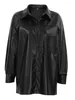 Blouses Femmes 2024 Mode Faux Cuir Femmes Vestes Col Rabattu Oversize PU Manteau À Manches Longues Simple Chemise Noire Tops