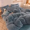 Super kudłaty zestaw pościeli luksusowe zimowe ciepłe przytulne norek aksamitne kołdrę okładka arkusz łóżka i poduszki king size z łóżkiem domowym Zestaw 240113
