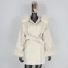 FURBELIEVE Real Fur Coat Winter Jacket Women 100% Natural Fox Fur Collar Cuffs Cashmere Wool Blends Oversize Outerwear 240112