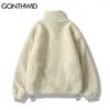 Hip Hop Winter Fleece Fluffy Jacket Streetwear Harajuku Fuzzy Zipper Coat Men Autumn Solid Color Lightweight Jackets Beige 240112