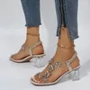 Sandalet Yaz Kadınlar PVC Kristal Çiçek Dekorasyon Tutkun Topuklu Peep Toe Sırt Strap Elastik Bant Zarif Moda Ayakkabıları Bayanlar