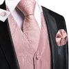 Kamizelki męskie Hi-tie Wedding Coral Pink Mens kamizel jedwabny zestaw krawat Regulowany żakard kamizelki krawat