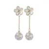 Studörhängen Xiyawang Shinning Zircon Flower Ball Korean Långt för Women Lady Chic smycken Simple Front and Back Earings