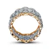 Huitan anillos de circonia cúbica de dos tonos de lujo para mujer ahuecados anchos para fiesta de boda diseño ly joyería de moda moderna 240112