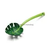 Colanders 스트레이너 Green Leaf Collander Mtifunctional Long Handled Spaghetti 슬롯 서빙 스푼 주방 샐러드 스푼 드롭 배달 DH7OP