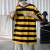 Męskie koszule T Sumped Striped Mężczyźni z krótkim rękawem swobodny luźny kołnierz na szyję T-shirt Man