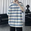 Męskie koszule T Sumped Striped Mężczyźni z krótkim rękawem swobodny luźny kołnierz na szyję T-shirt Man