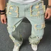 Jeans pour hommes Imcute Streetwear Mens Denim Pantalons Mode Ripped Design Patchwork Straight Men Y2K Style Vintage Pure Color Jean Pant