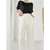 Calças femininas mulheres x-long sólido branco preto calças retas perna larga para verão primavera solta cintura alta emagrecimento senhora alta 110cm