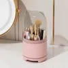 Desktop-Kosmetik-Aufbewahrungsregal, transparenter, staubdichter Stifthalter, um 360 ° drehbare Make-up-Pinsel-Aufbewahrungsbox 240112