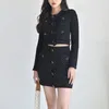 Work Dresses Women's Black Metallic-threading Tweed Cropped Jacket And Mini Skirt Set Sequin Knit Vintage Two Pieces Autumn/Winter In