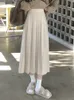 Houzhou Long Pleated Skirt Women Vintage Korean Fashion Solid High Waist Aline Midi School Girlエレガントカジュアル秋240112