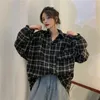 Blouses Femmes Printemps Chemises À Carreaux Femmes Lâche Coréen Casual Bouton À Revers Tops Y2K Femme Streetwear À Manches Longues Chic Tout-Match Blouse