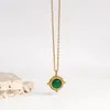 Pendentif Colliers Greatera Natural Green Stone Collier rond pour femmes Golden 316L Collier de chaîne en acier inoxydable Bijoux à la mode