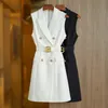 Vendita all'ingrosso di classe 7 colori per opzione senza maniche dritto mini ultimo ufficio donna estate blazer vestito con blet 240112