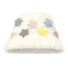 Berets Outdoor Sun Hat Unisex Furry Bucket With Star Pattern Bowknot Decor Warm Plush Streetwear Basin For Autumn Winter