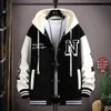 Trendy Hip Hop Hooded Baseball Uniform Unisex Lätt sportkläder Jacket Herrbomberjackor Autumn Coat Letter Tryckt 240113